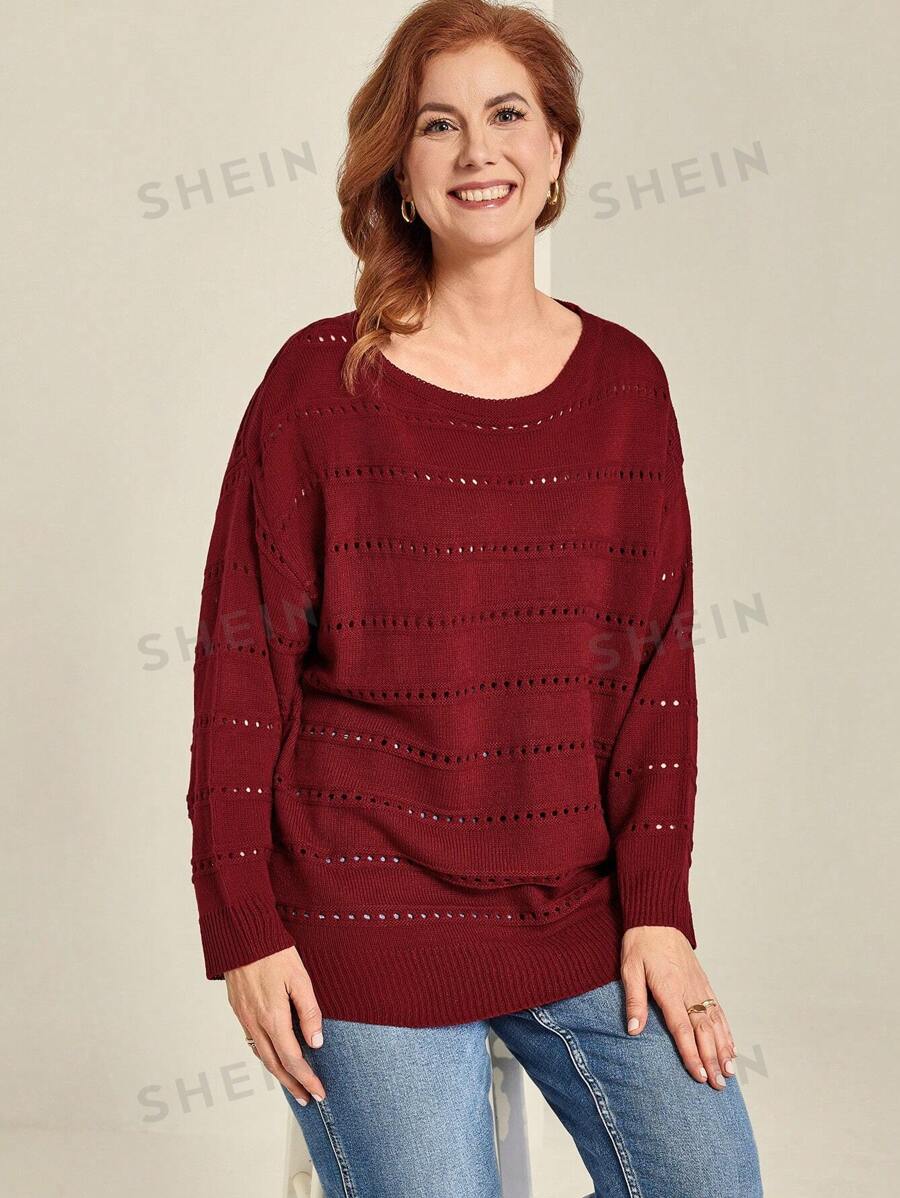 Suéter de punto holgado con caída de hombros de unicolor para otoño para mujeres talla grande