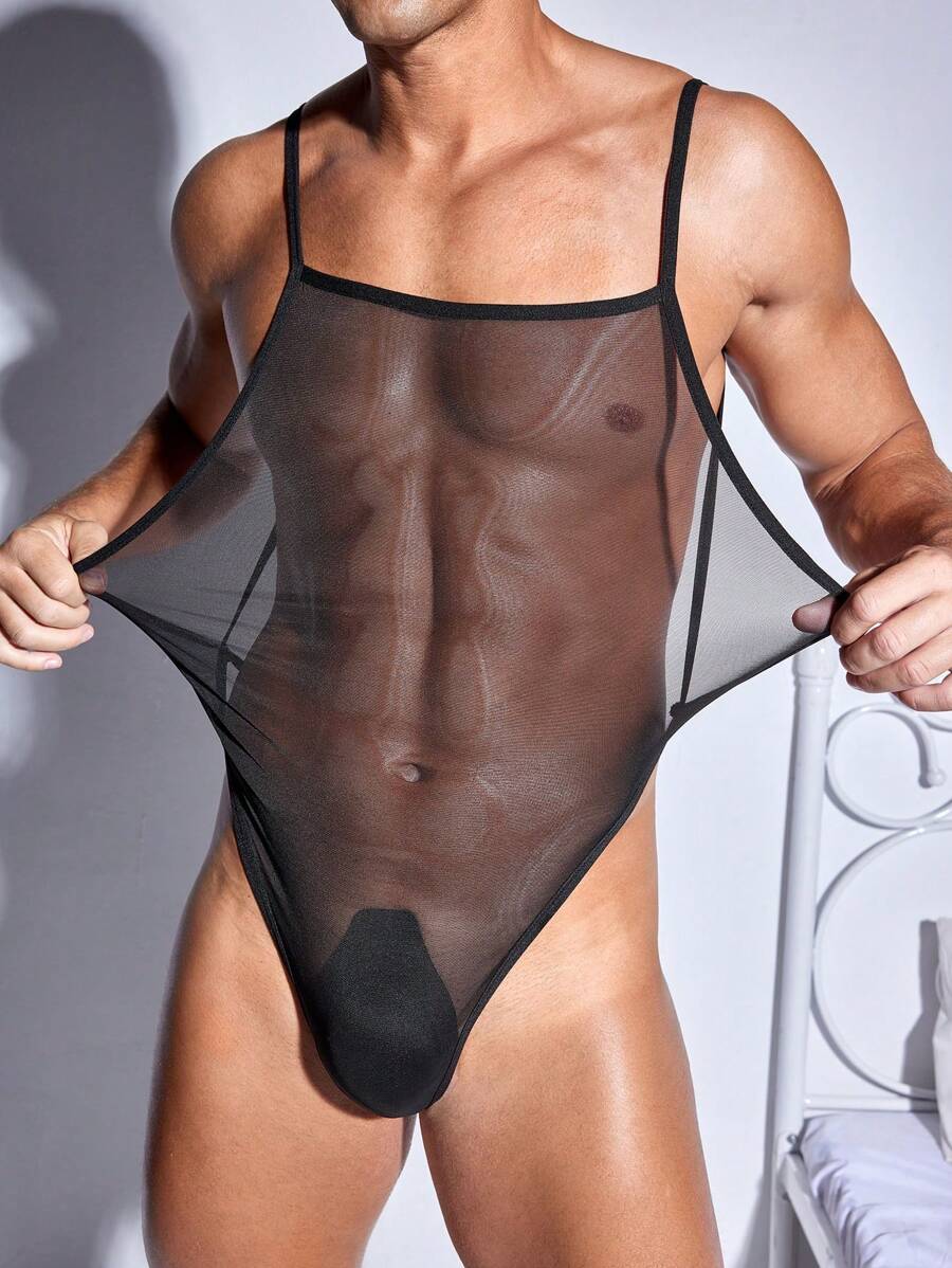 Bodys sous-vêtements sexy en maille transparente pour hommes