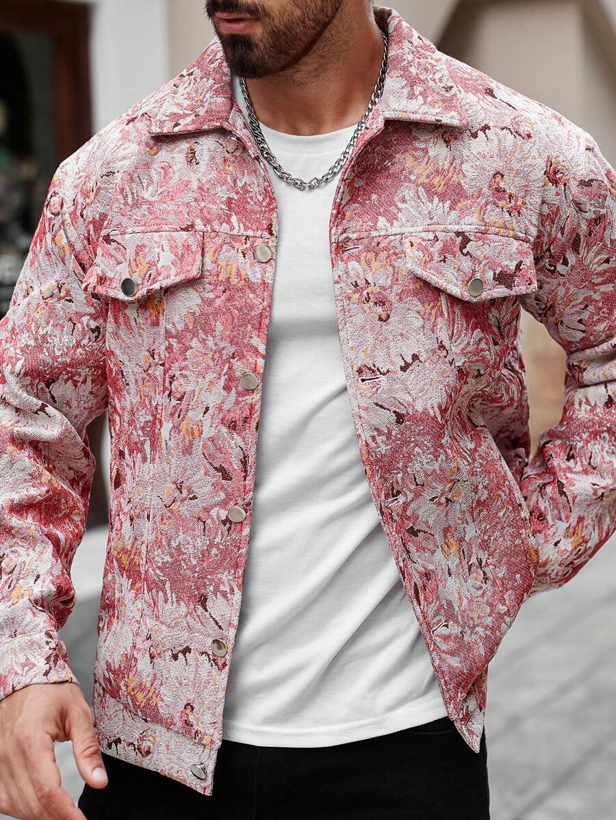 Manfinity Homme Men's Casual Vacation Style All-Over Floral Print Jacket With Flap Details