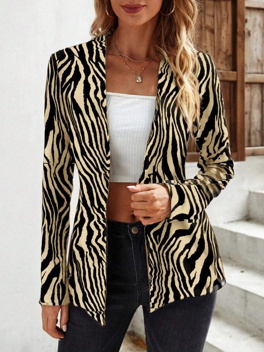 SHEIN Clasi Women Elegant Zebra Print Pattern Long Sleeve Blazer