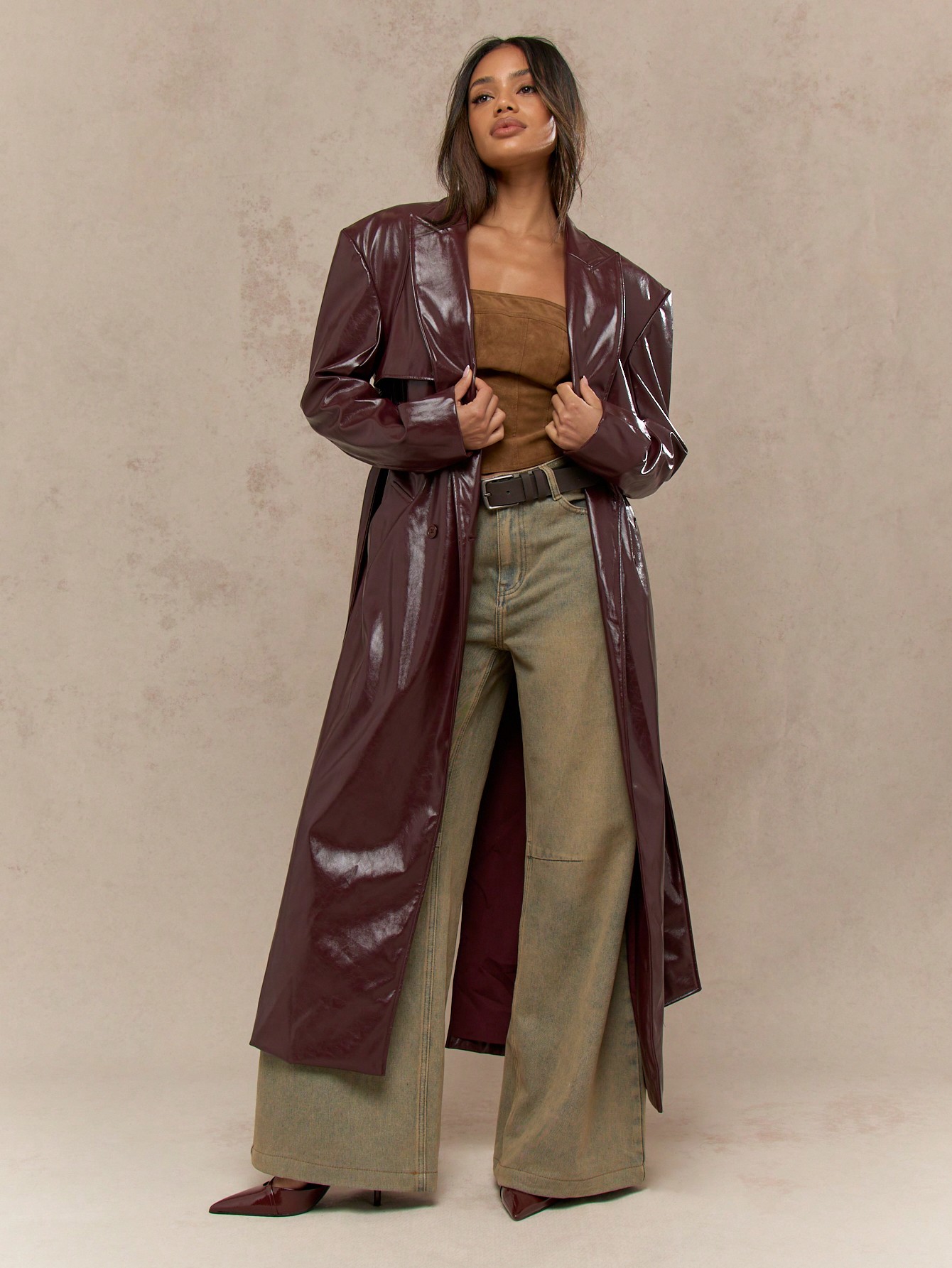 Gudasuo Leather Jacket Women Trench Coat Long Loose Button