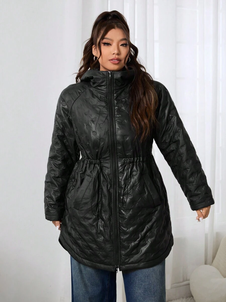SHEIN EZwear Chaqueta acolchada negra gruesa para invierno de talla grande para mujeres