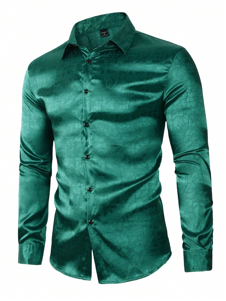 Manfinity Homme 1 st. Heren Effen Kleur Zakelijk Casual Mode Satijnen Overhemd Kraag Voorkant Knoop Lange Mouw Overhemd Voor Feest