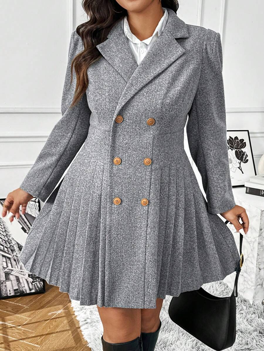 Franclia Plus Size Retro French Style Notch Lapel High-Quality Pleated Women Jacket
