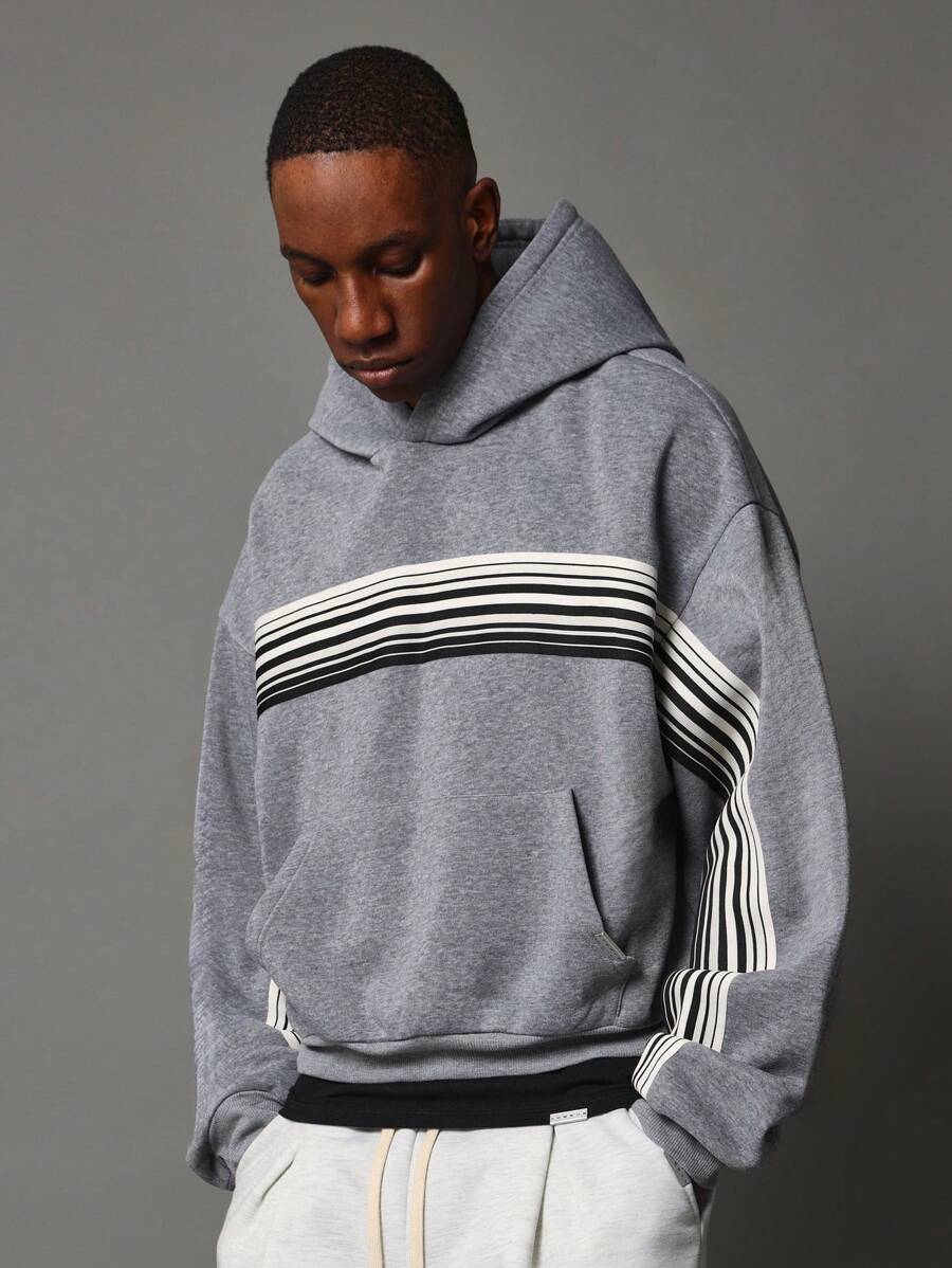 SUMWON Striped Detail Pullover Hoodie With Large Kangaroo Pocket Streetwear Casual Winter Fall Athleisure Active Sporty Urban Daily Comfort
