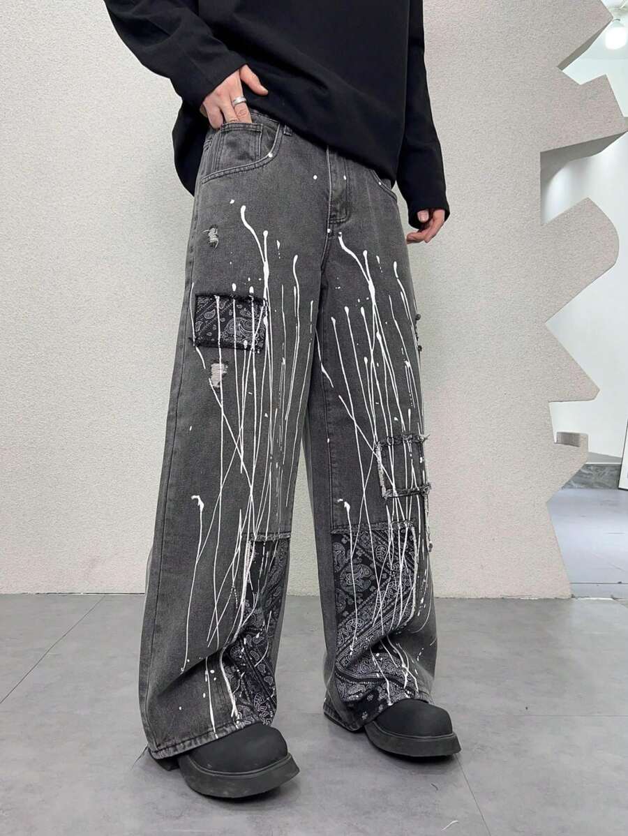Manfinity EMRG Men's Casual Pocket Printed Simple Jeans For Daily Wear