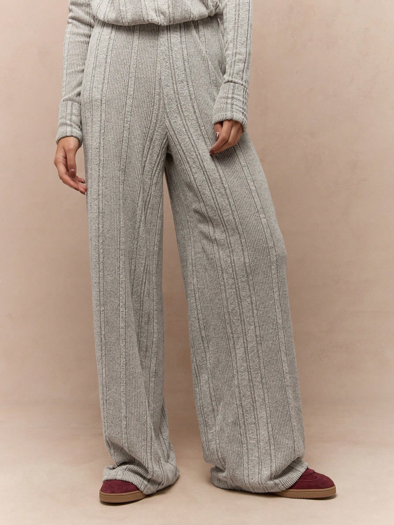 MISSGUIDED Ribbed Wide Leg Everyday Basic Casual Pants