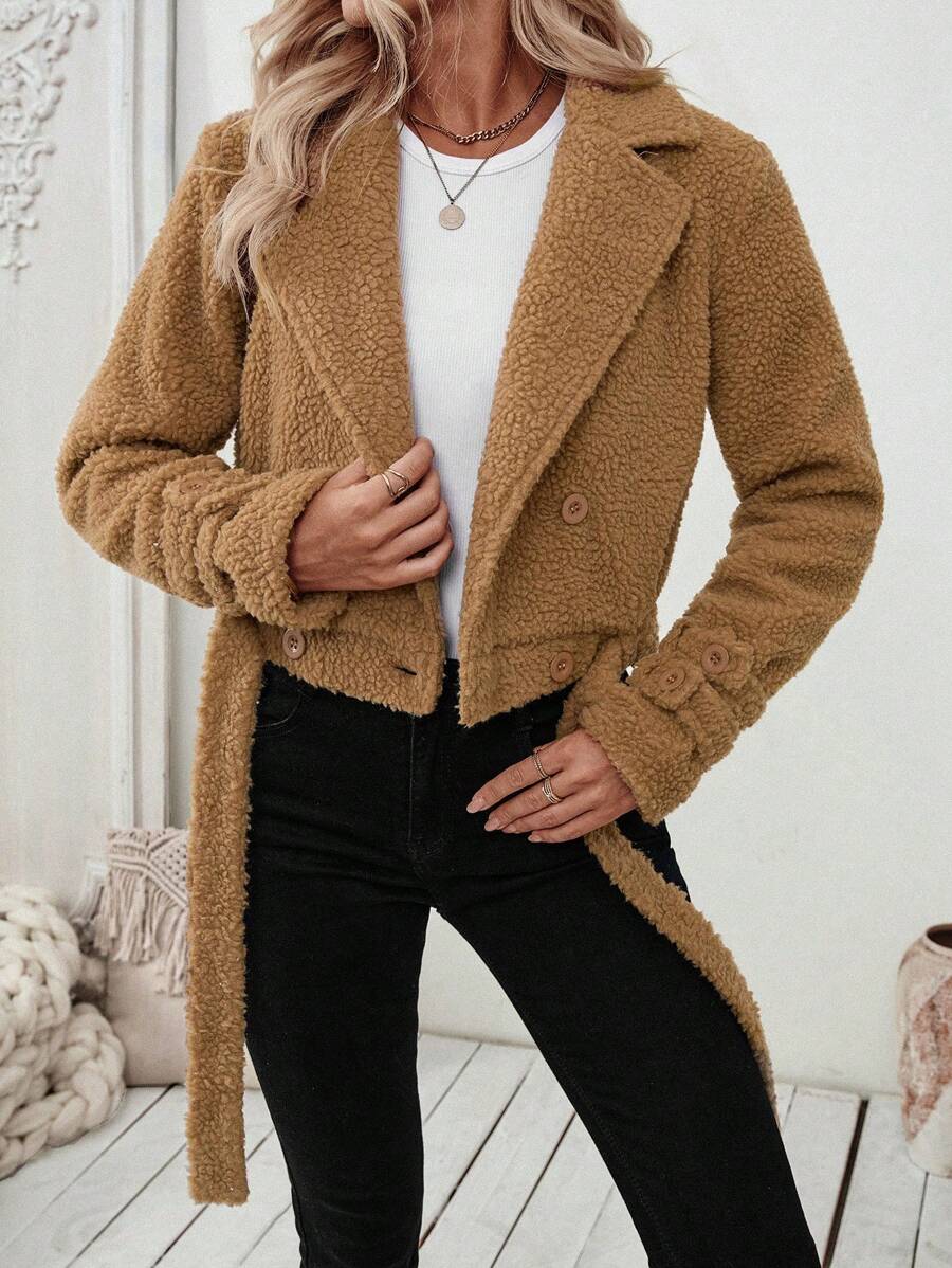SHEIN Clasi Women's Furry Short Jacket With Ribbed Hem, Autumn/Winter