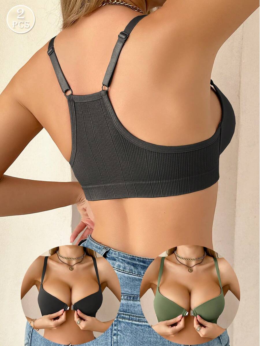 2pcs/Set Seamless Front Closure Push-Up Bra For Women