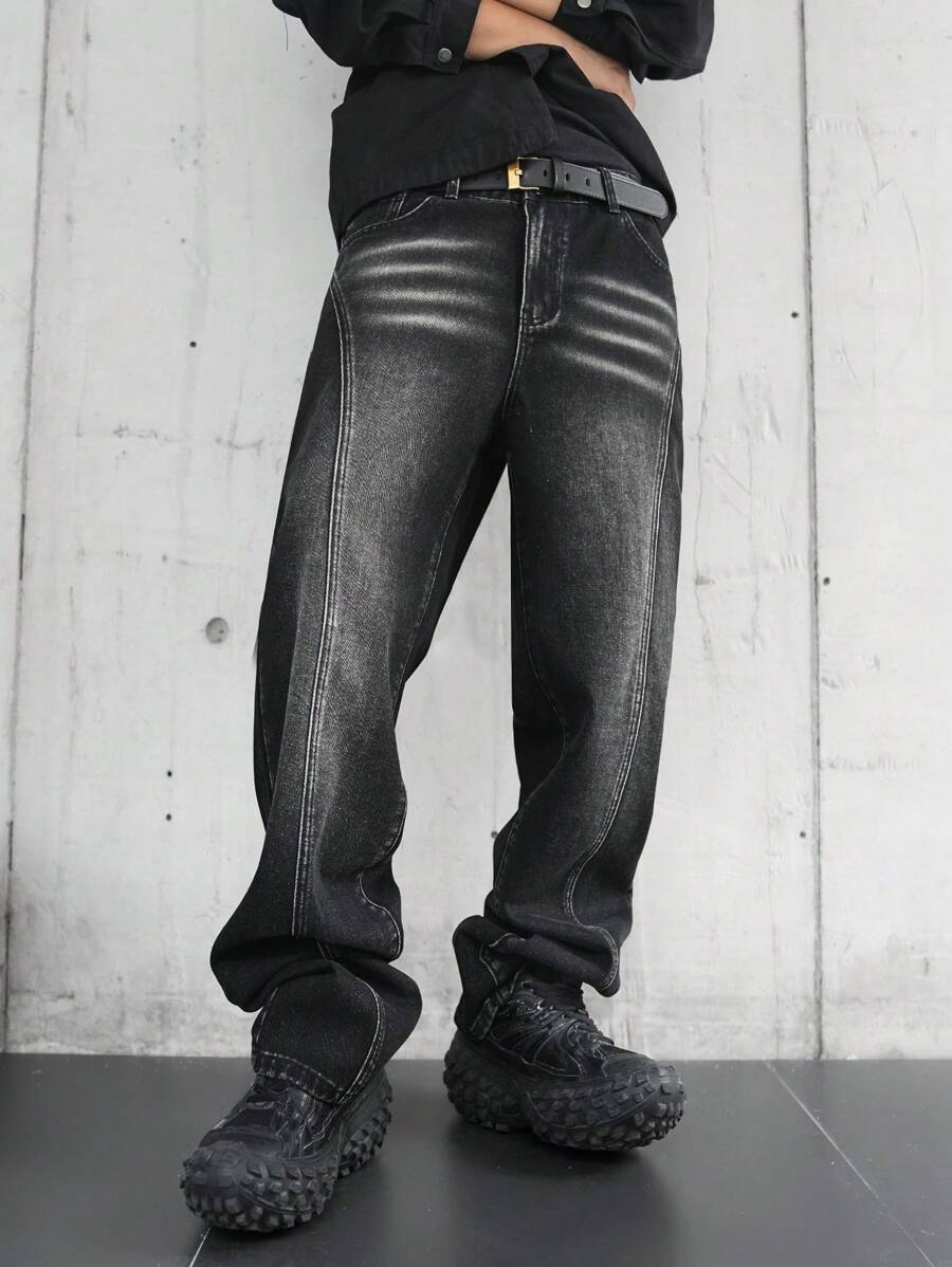 Manfinity EMRG Men's Plus Size Simple Pocket Design Casual Denim Jeans