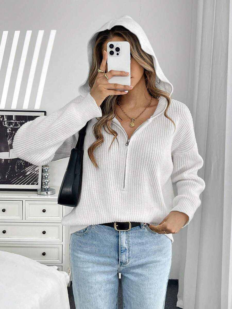 SHEIN LUNE Women Front Zip Up Hoodie Casual Minimalist Design Sweater