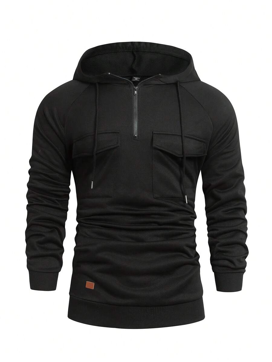 Manfinity Homme Men Plus Size Solid Color Long Sleeve Drawstring Hooded Sweatshirt, Casual Style For Autumn