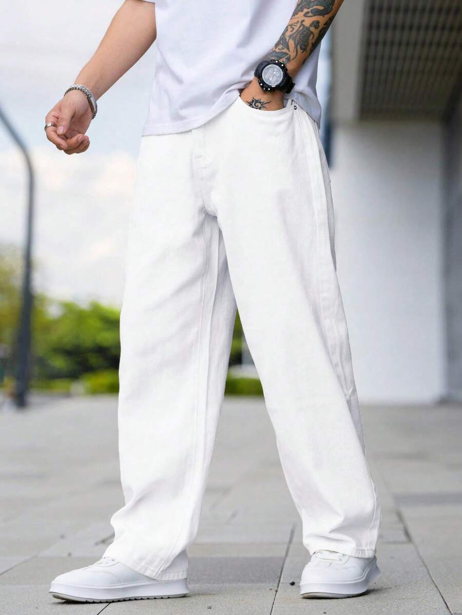 Manfinity Hypemode Jeans rectos de color liso casual para hombre