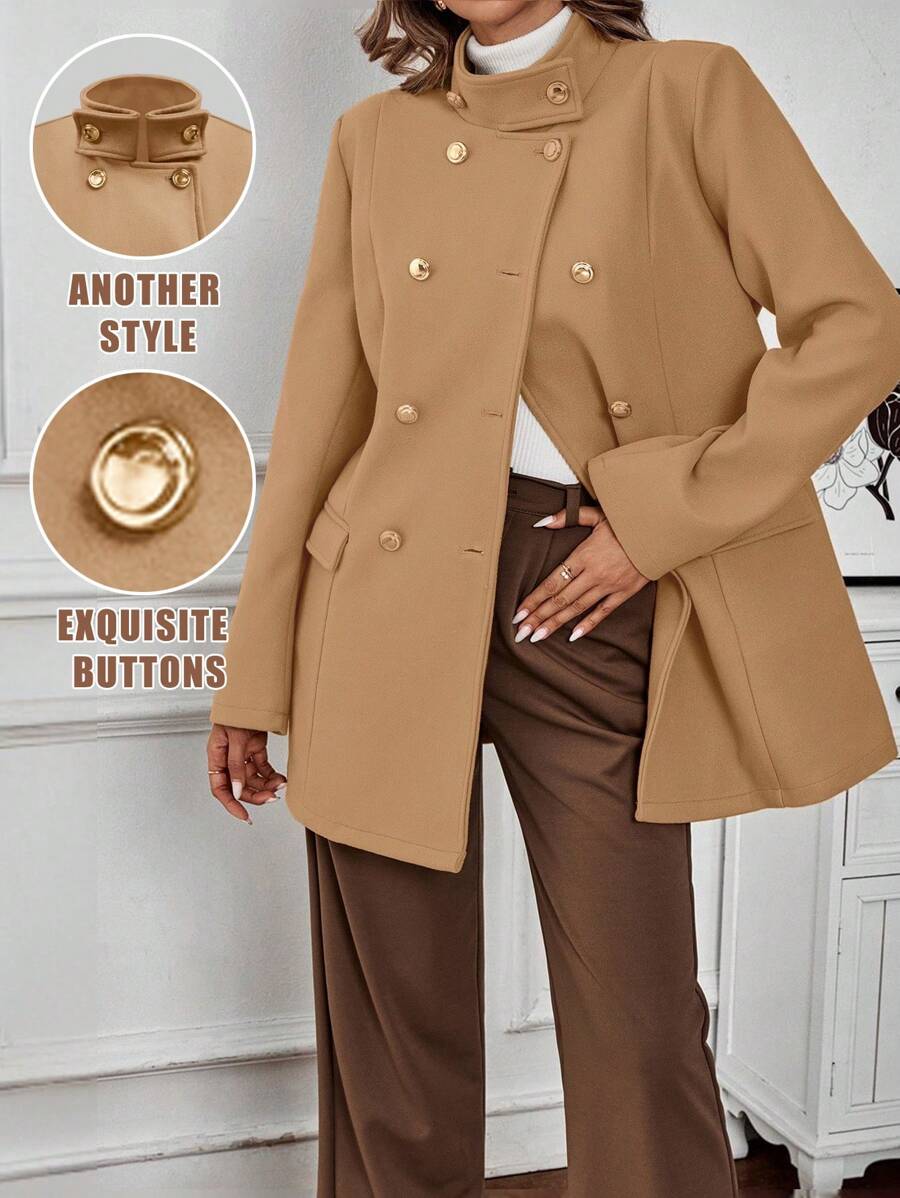 SHEIN Clasi Women's Elegant Stand Collar Metal Button Decoration Overcoat