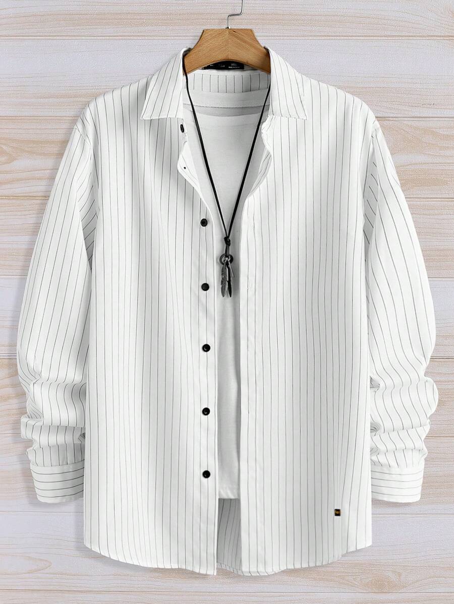 Manfinity VCAY 1 bucată cămașă casual pentru bărbați, cu mânecă lungă, deschisă în față, cu potrivire largi, tânără, pentru purtarea zilnică