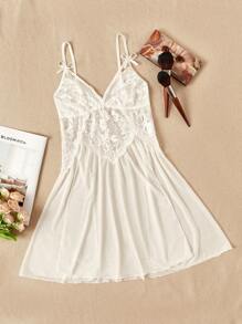 DelicateAllure Contrast Lace Harness Mesh Babydoll Sexy Lingerie Dress Bridallingerie SHEIN USA