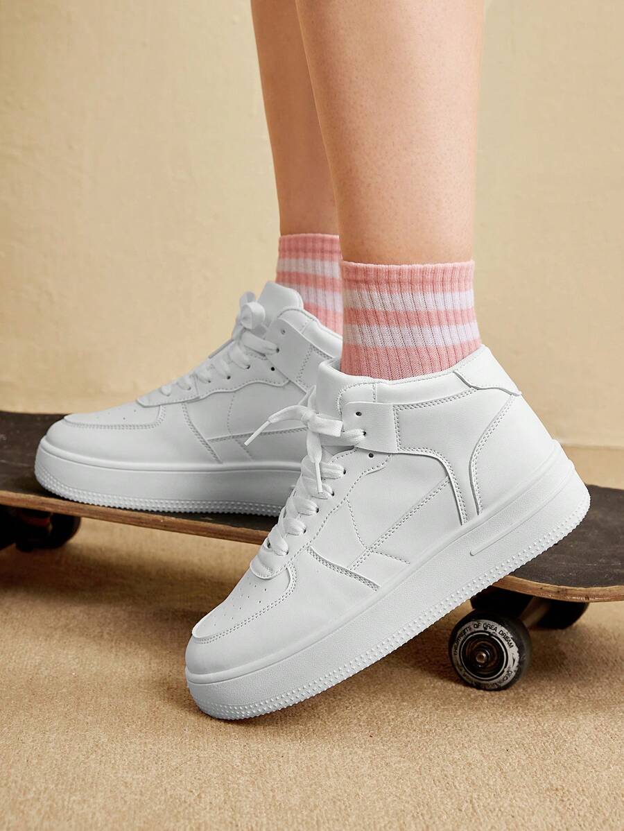 CUCCOO EASI Spring/Fashionable Thick-Soled Height-Increasing Women's Casual Shoes With Front Lace-Up, Waterproof Platform, White Color Sports Shoes Casual Shoes School Supplies Back To School Shoes For Women Sneakers Spring Shoes Easter Trainers