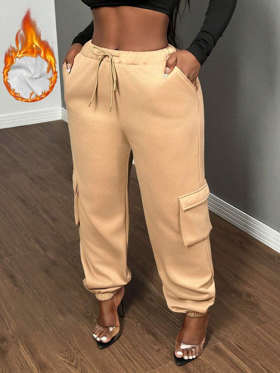 SHEIN SXY Thick Thermal Lined Warm Casual Sweatpants With Pockets, For Fall/Winter