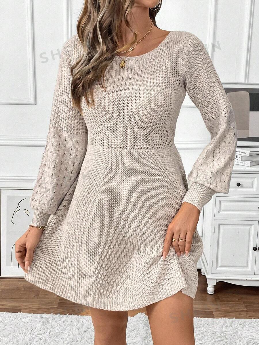 SHEIN Clasi Vestido de mujer tipo línea A con cuello redondo, no selectivo, decoración de muñeca, vestido de punto para otoño/invierno, ropa de invierno para mujer, vestido de punto
