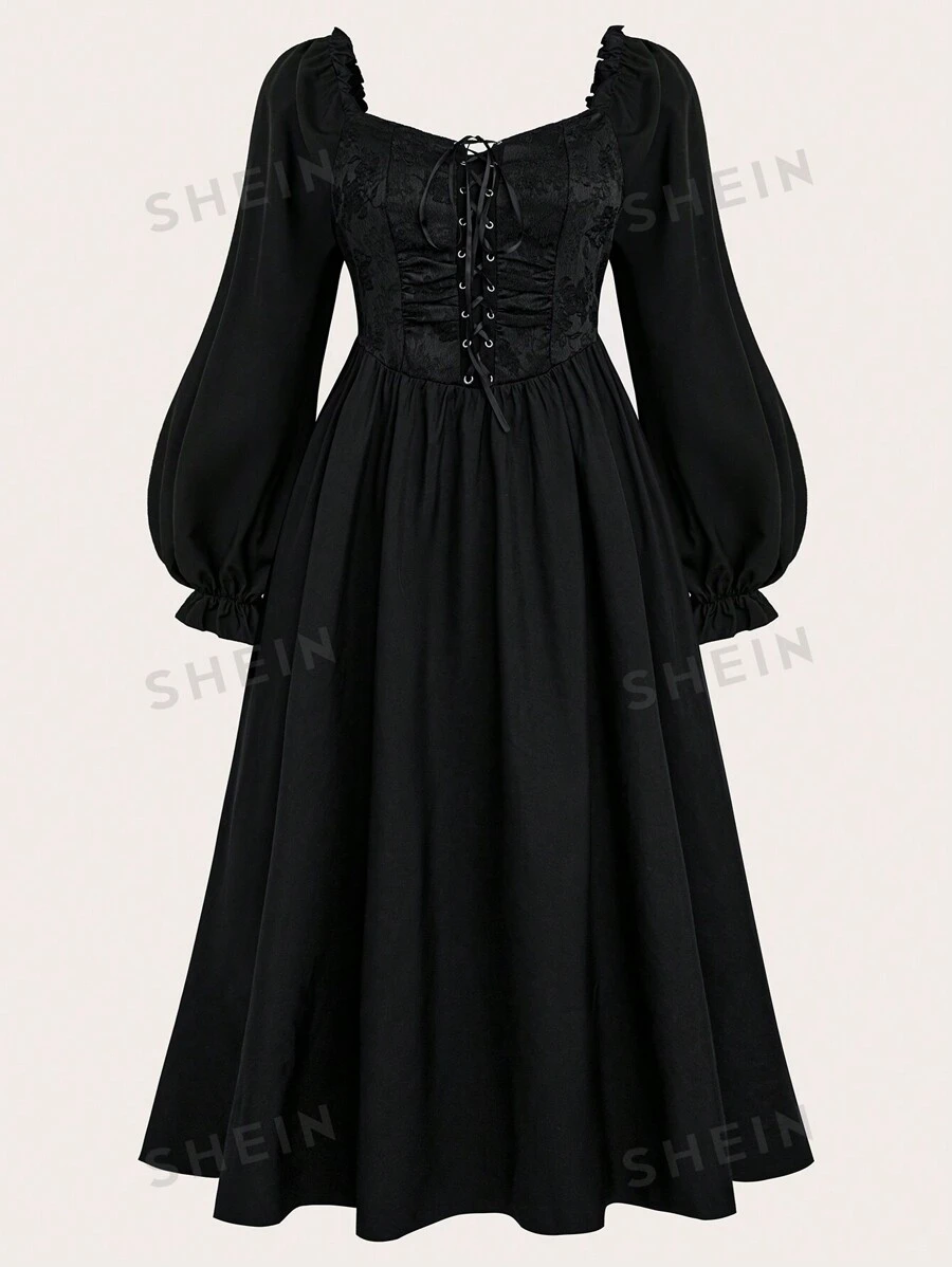 Sweetra Vestido largo estilo maxivestido con cuello cuadrado, cruce de cintas al frente y talla grande para mujer