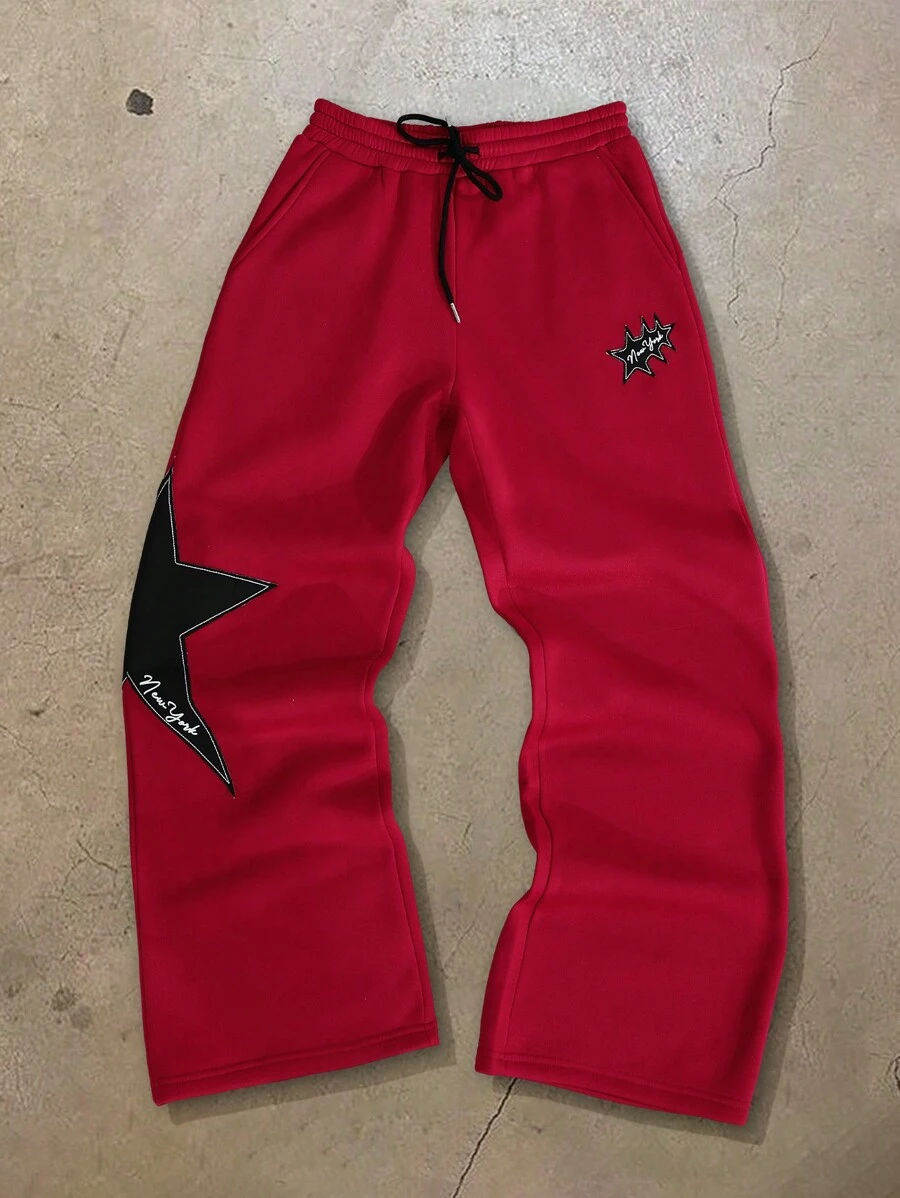 Manfinity Hypemode Pantalon de survêtement pour hommes, style décontracté, contraste de couleurs, broderie d'étoile, taille avec cordon de serrage