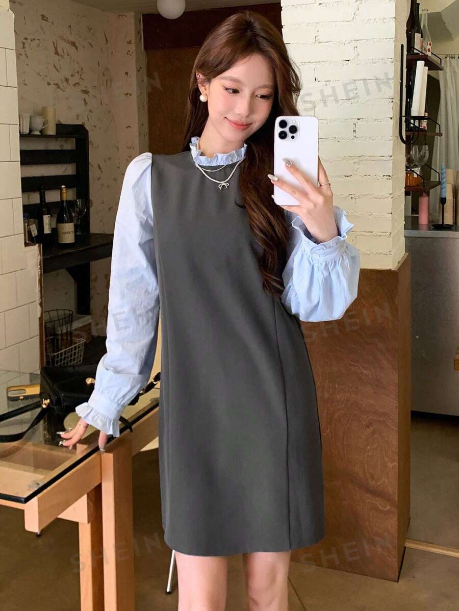 DAZY Vestido midi casual de uso diario con contraste de color para otoño/invierno para mujer