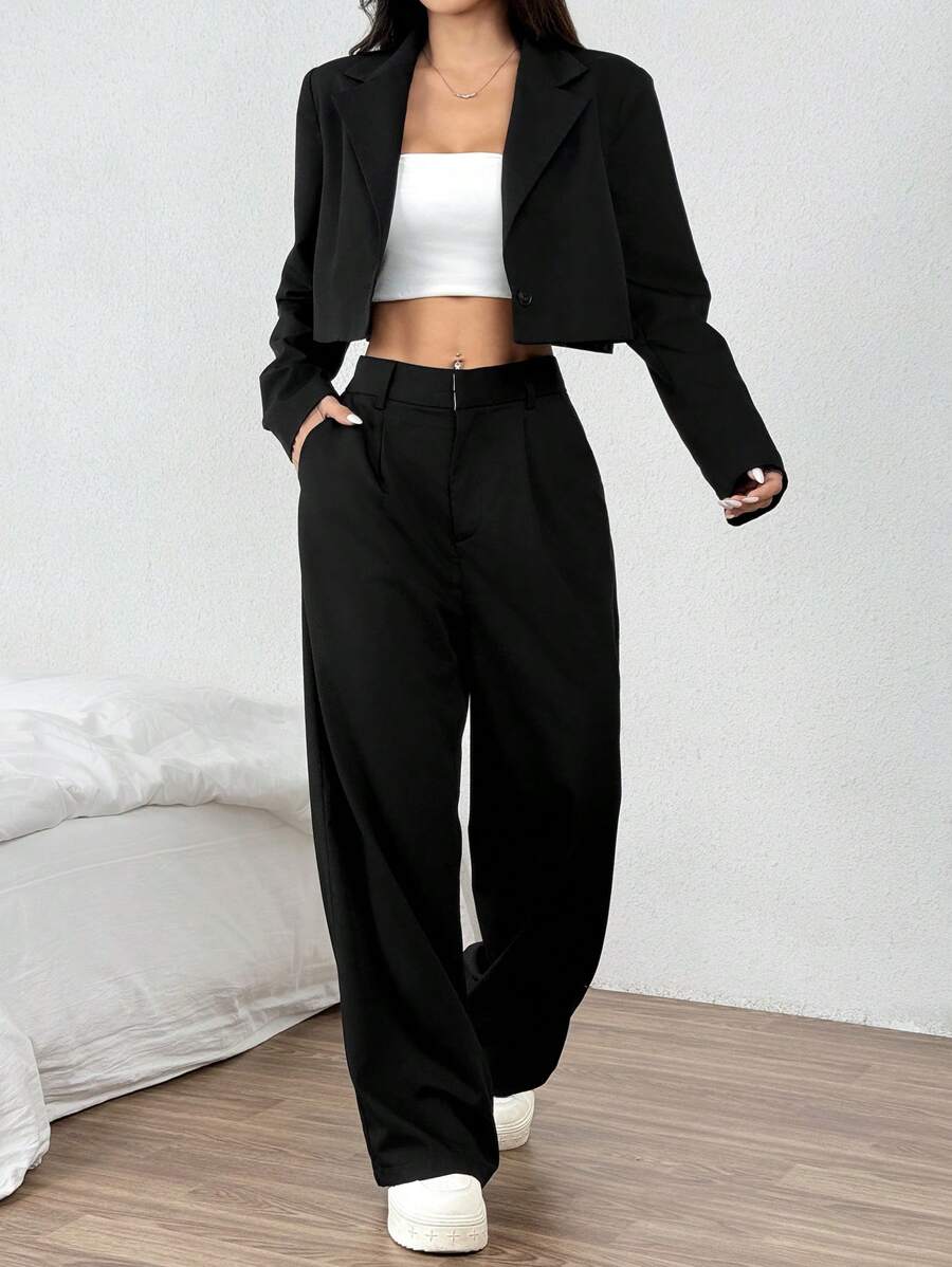 SHEIN X Belinda SHEIN EZwear Satin Finish Women's Office Business Suit Set
