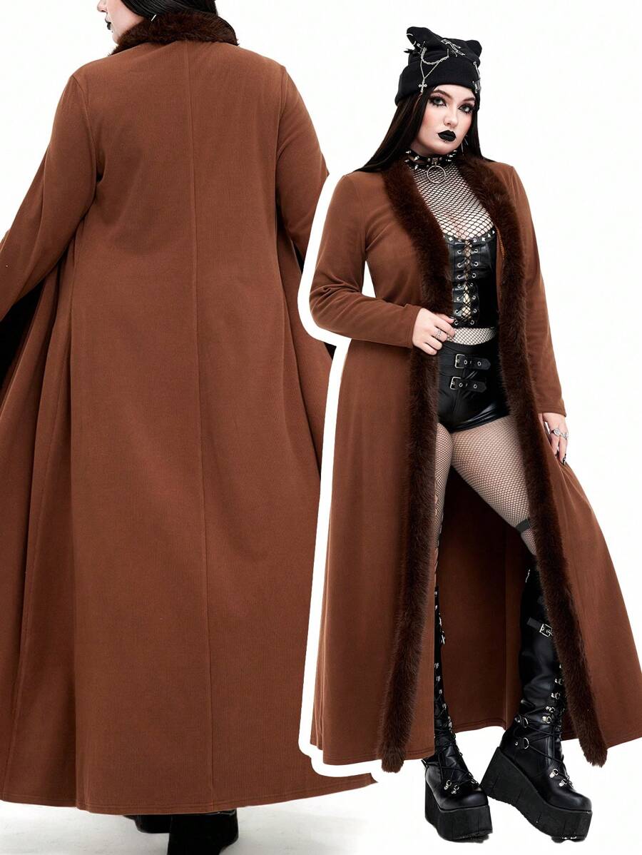 Whyspr Goth Punk Plus Size Gothic Furry Coat, Dark Punk Style