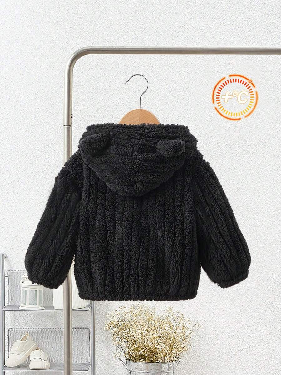 SHEIN Baby Girl Bear Ear Hooded Jacket, Warm Hoodie Cardigan With Long Sleeve, Fall/Winter
