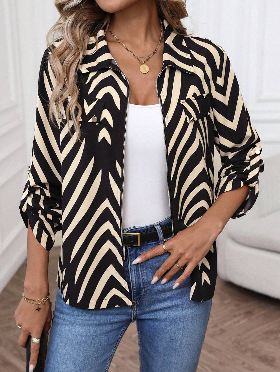 SHEIN LUNE Women Casual Autumn/Winter Clothing, Basic Zip-Up Top & Blouse For Everyday Wear