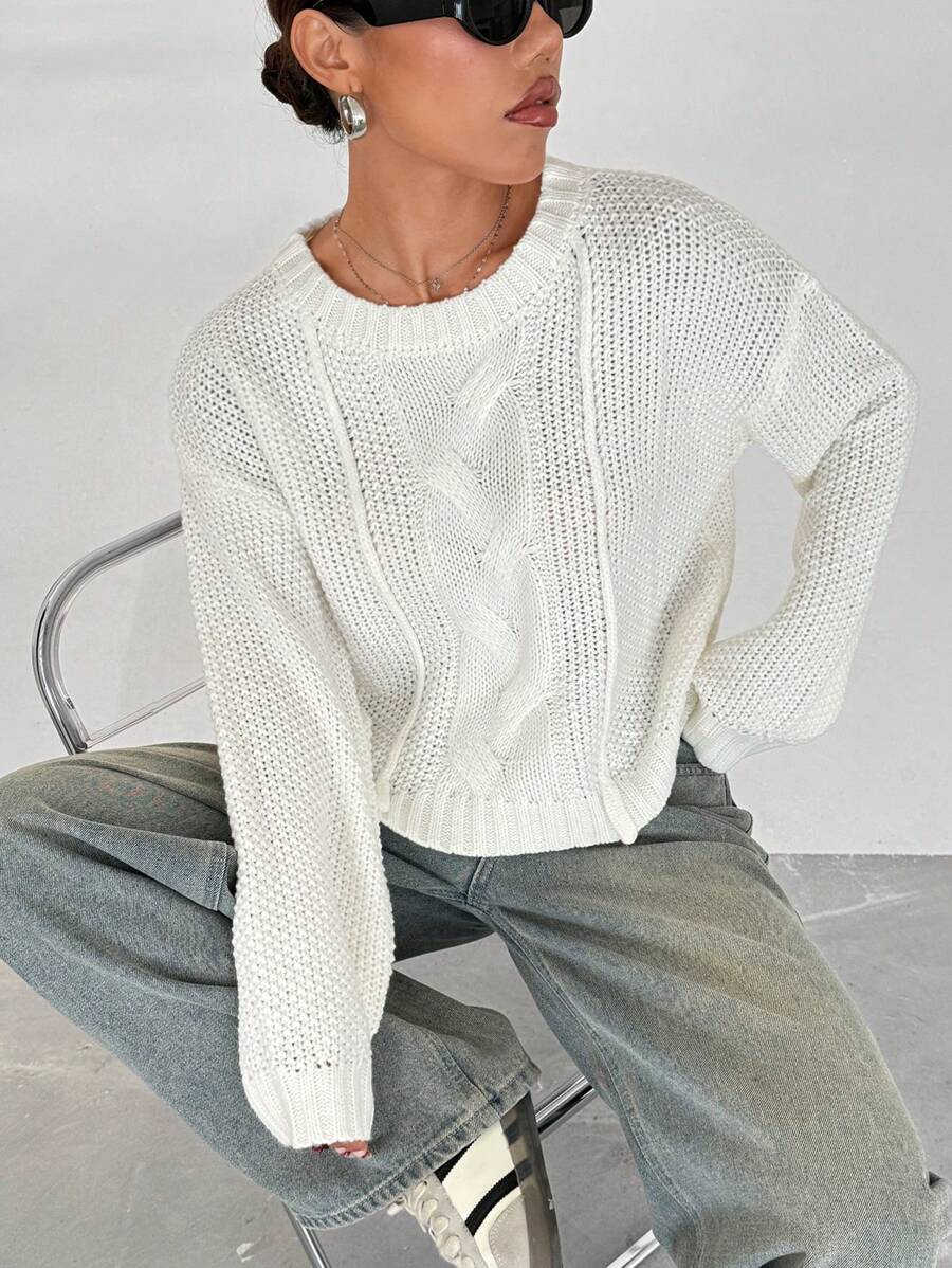 Flirla Women's Casual Street Style Twist Knit Sweater, Winter