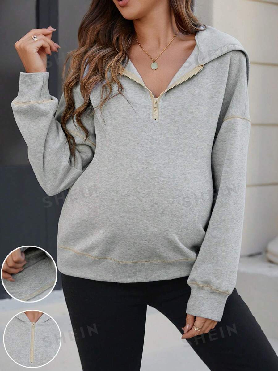 SHEIN Sudadera con capucha casual y forrada térmicamente para mujeres embarazadas, apta para otoño/invierno, para maternidad