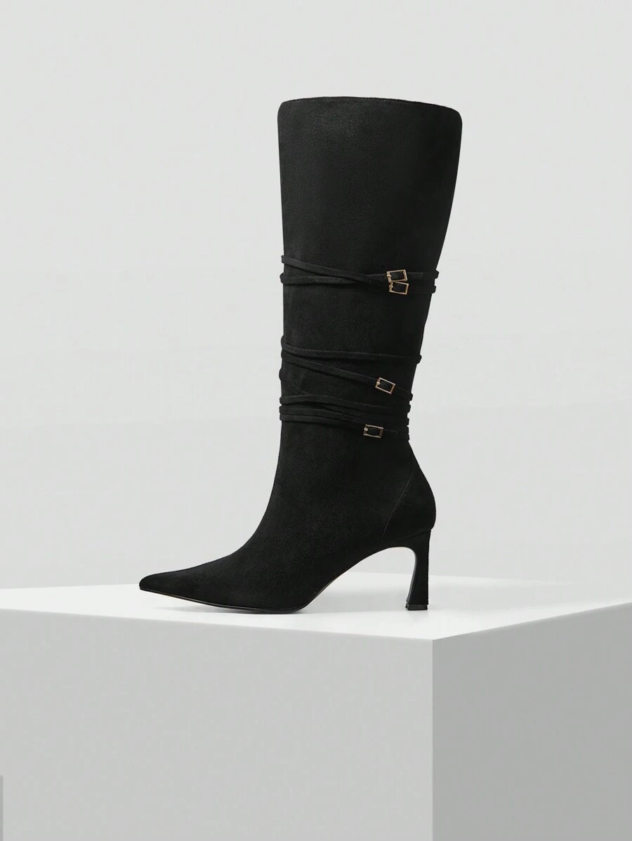 MOTF PREMIUM 2024 NEW SUEDE STILETTO KNEE-HIGH BOOTS FOR WOMEN, NEW YEAR HOLIDAY