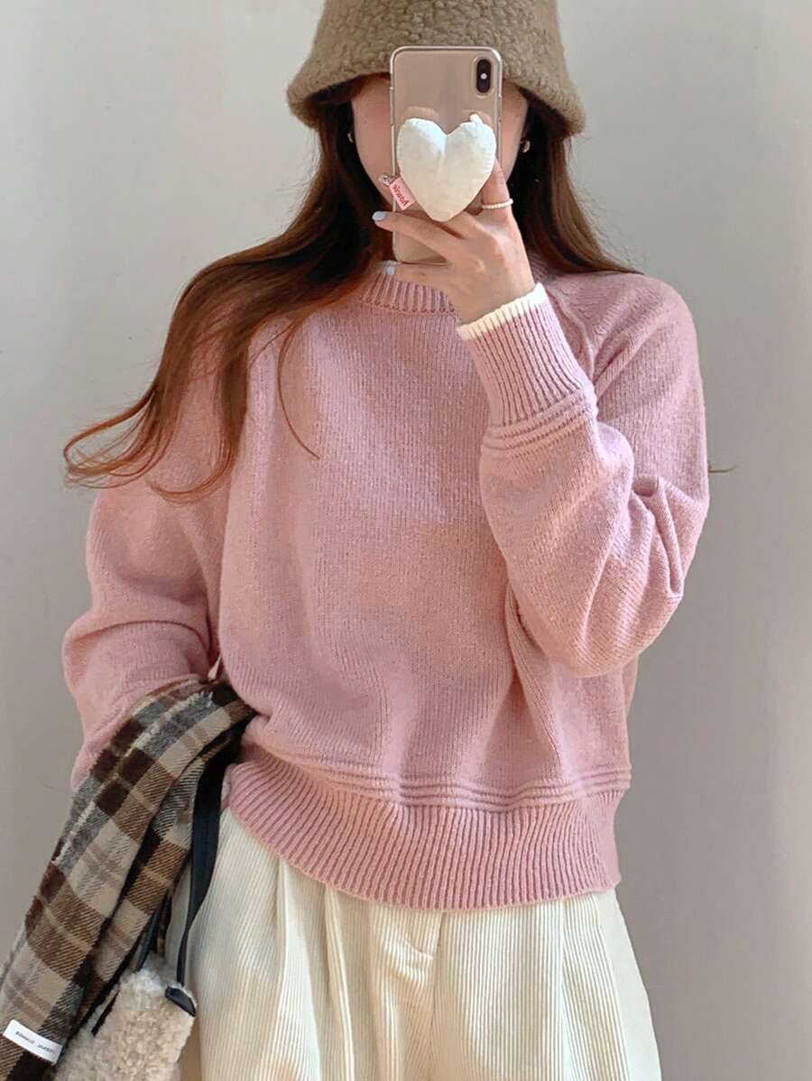 DAZY Maglione casual da donna con collo rotondo, a blocchi di colore, maniche lunghe, adatto per autunno/inverno
