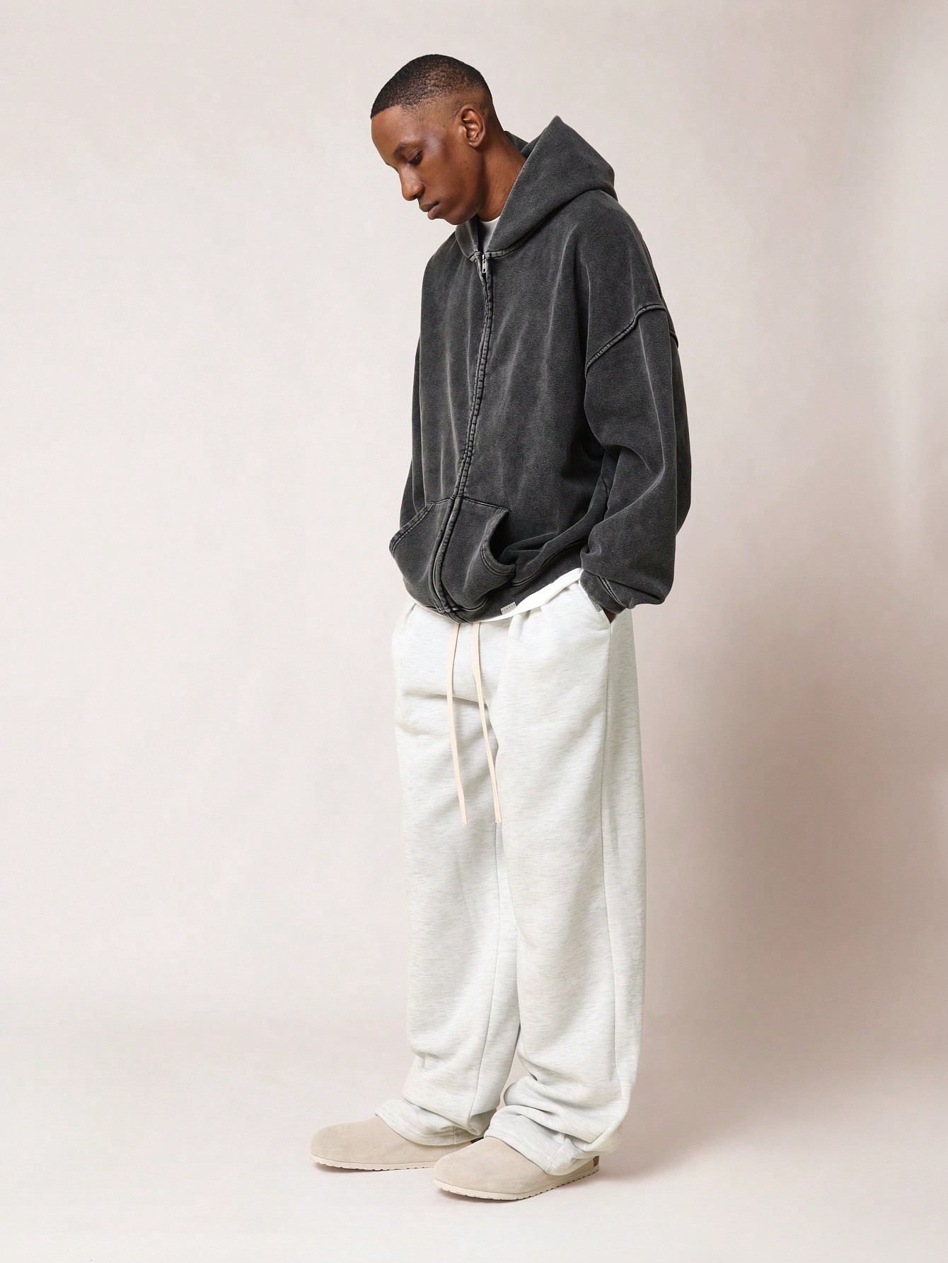 Oversized Fit Essential Zip Through Premium Washed Hoodie