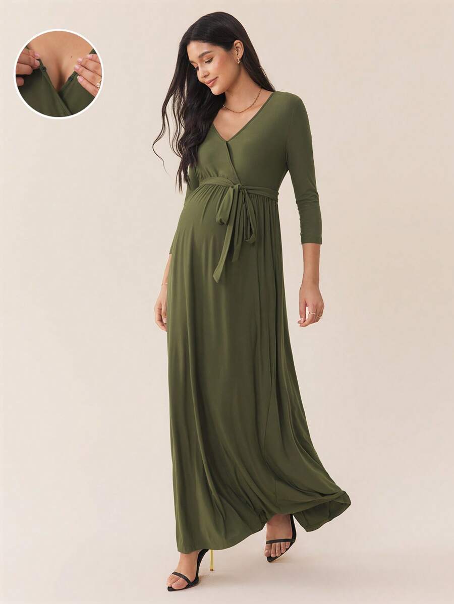 SHEIN Maternity Ruched Long Sleeve Dress, Maternity Dress, Autumn