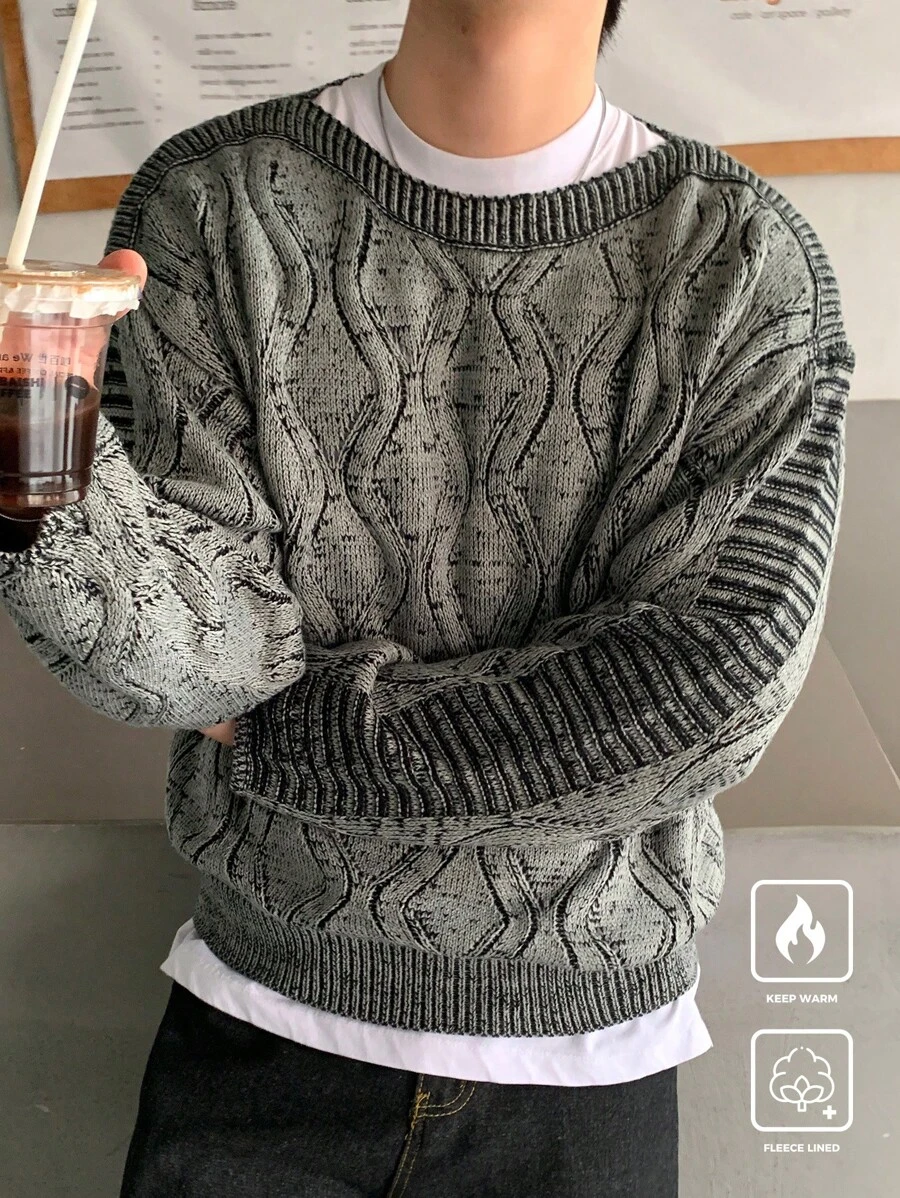 Manfinity Hypemode Jersey de punto casual con patrón geométrico para hombre, otoño/invierno