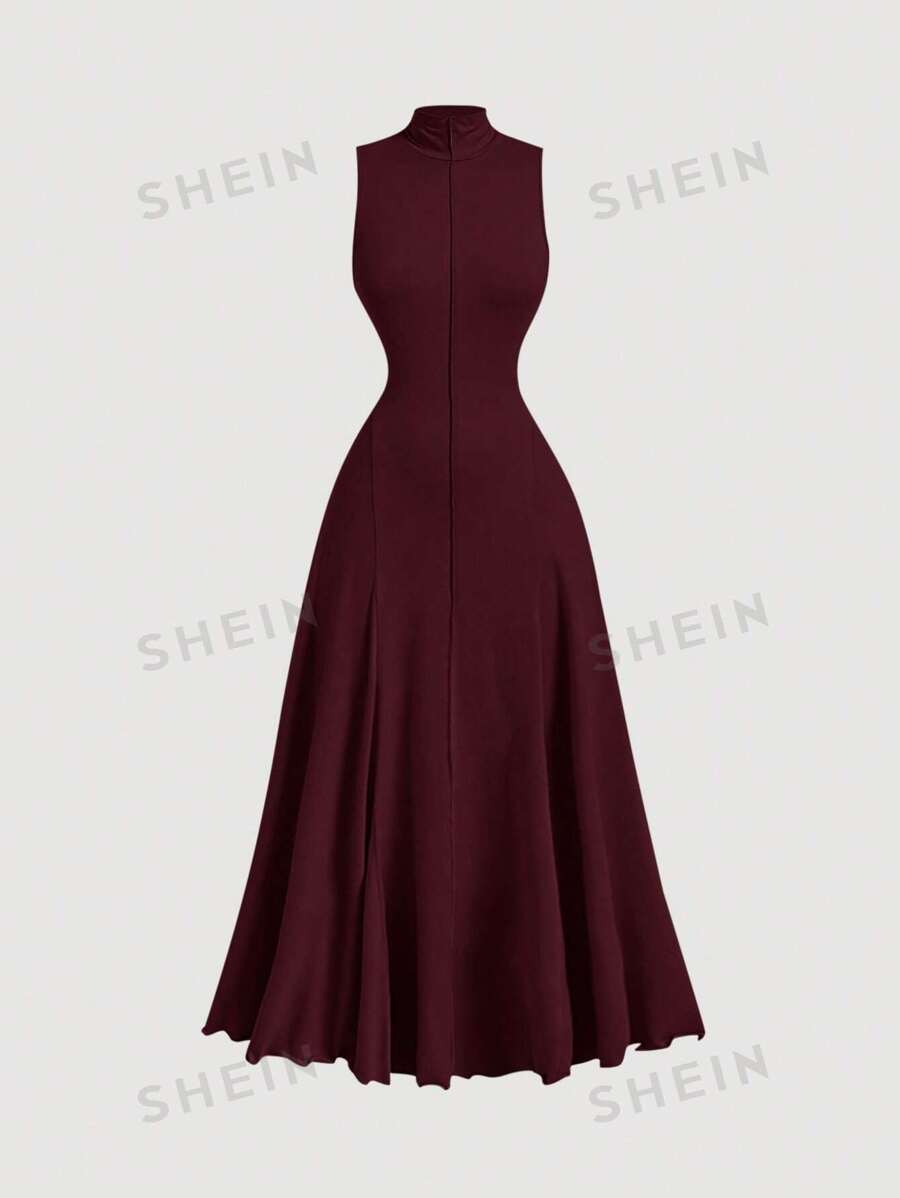 SHEIN MOD Vestido largo elegante sin mangas de cuello alto sólido, vestido de noche, vestido de graduación