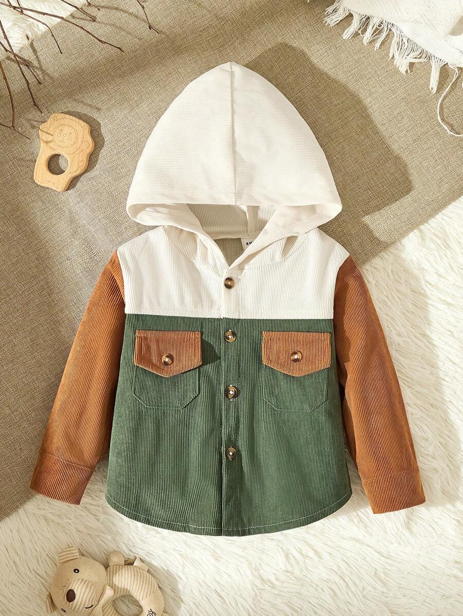 SHEIN Vintaside Kids Baby Boy Colorblock Flap Pocket Hooded Coat Without Tee