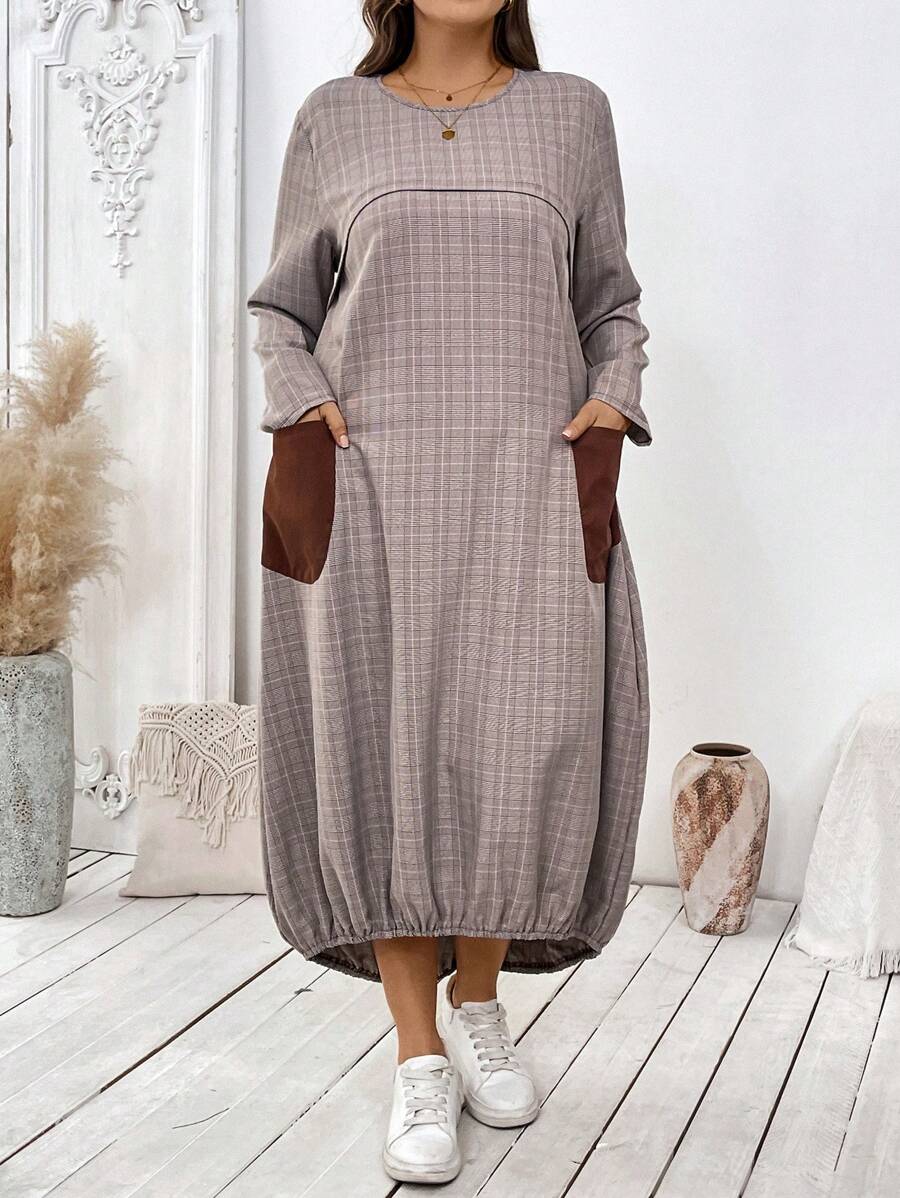 SHEIN LUNE Women's Asymmetrical Hem Plaid Print Christmas Long Dress