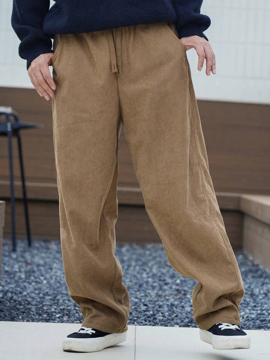 DAZY Pantalones rectos casuales para hombre con forro térmico en color caqui, para otoño