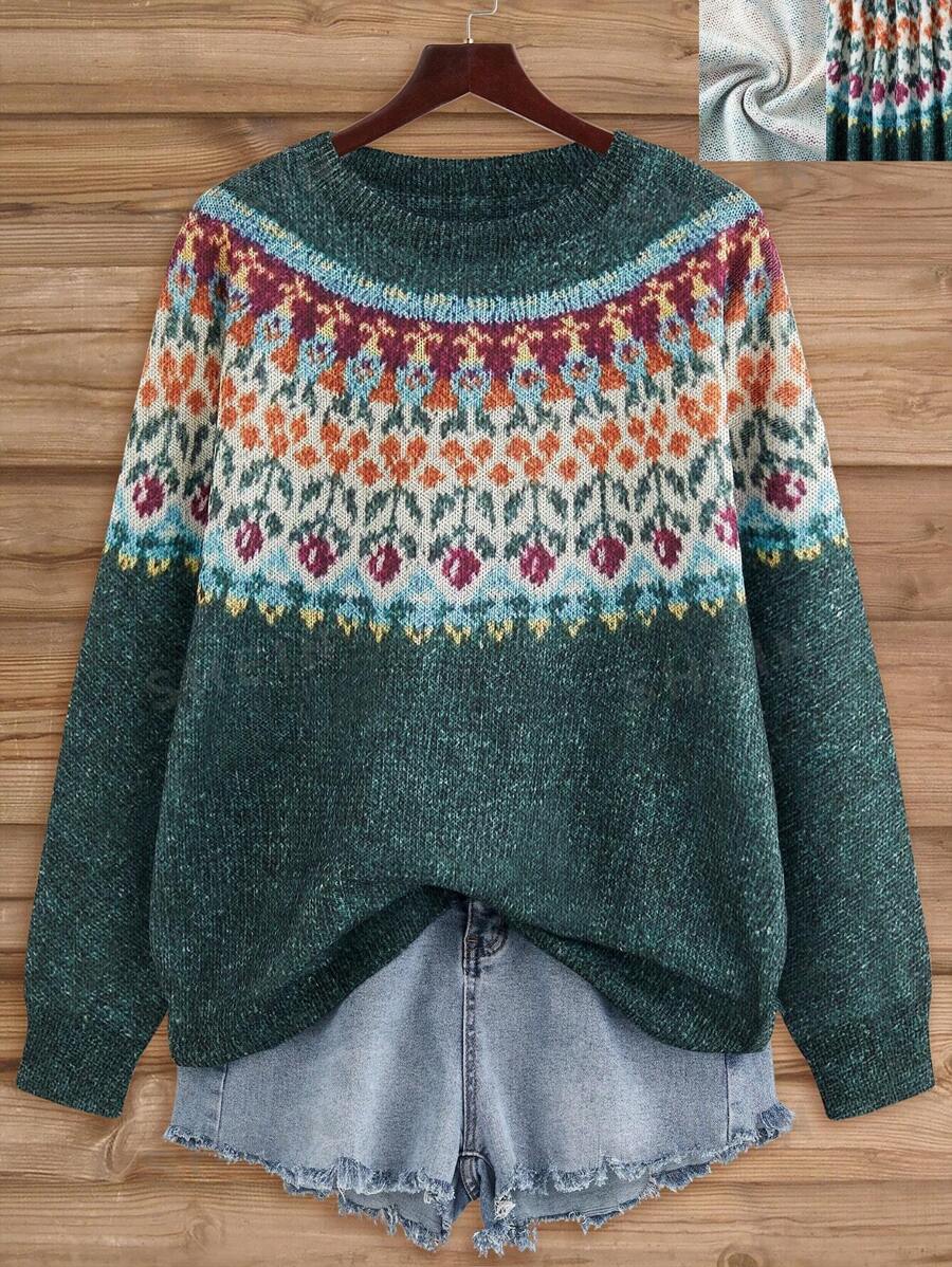 SHEIN LUNE Suéter de punto de manga larga y cuello redondo para mujer talla grande, para invierno