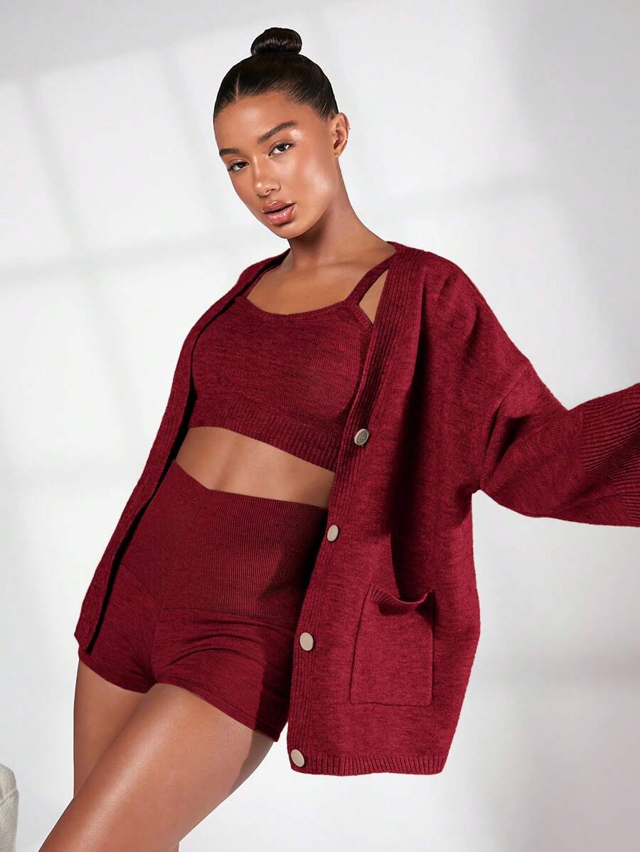 SHEIN BASICS Cárdigan de mujer de unicolor con bolsillos, informal para otoño/invierno
