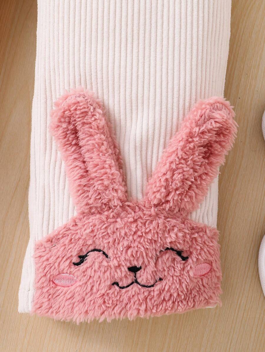 Young Girl And Young Girl Cute Rabbit Double-Faced Fleece Patchwork Corduroy Pants,Great For Casual & Daily Wear & School Daily, Mom And Daughter Matching