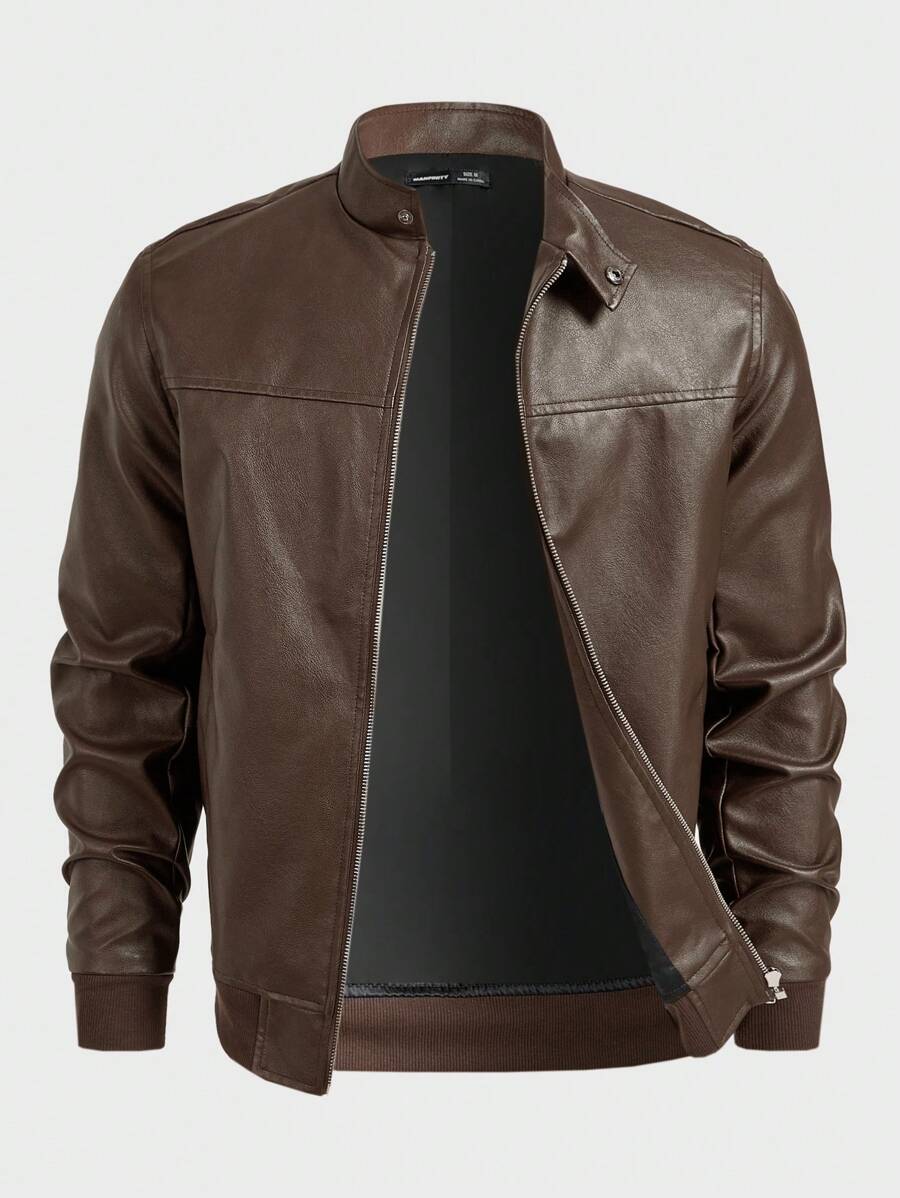 Manfinity VCAY Men's Retro Casual PU Leather Jacket For Autumn