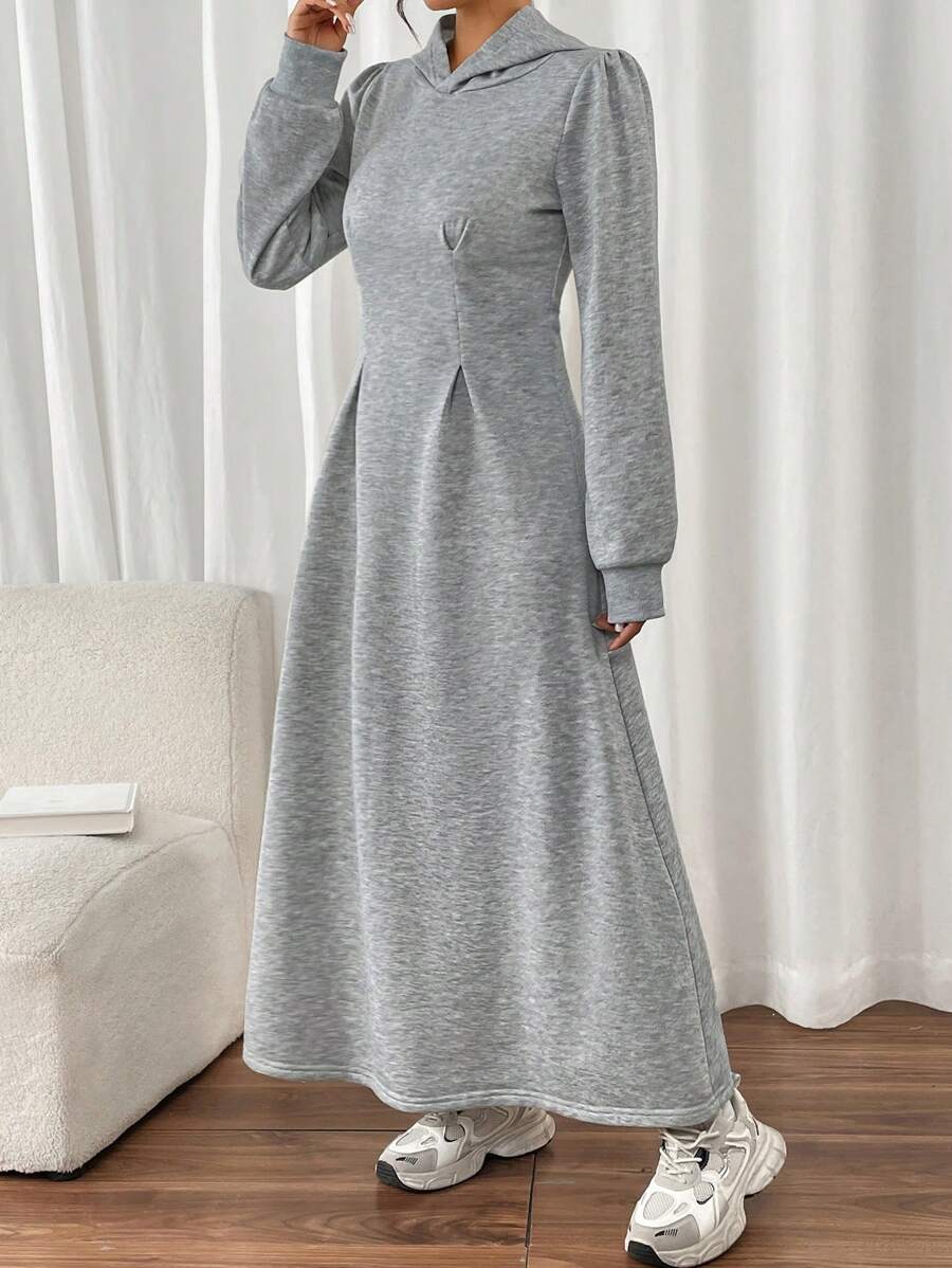 SHEIN LUNE Hooded Fashion Casual Long Sleeve A-Line Midi Sweatshirt Dress Pullover Fall Outfit