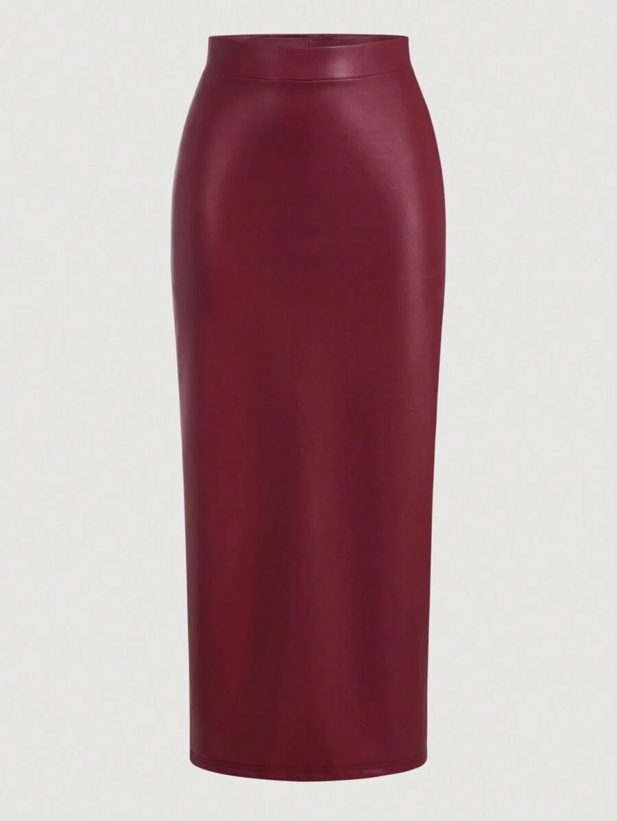 SHEIN Privé New Elegant Luxury Burgundy High Waist Slim Fit Mini Skirt, Autumn/Winter
