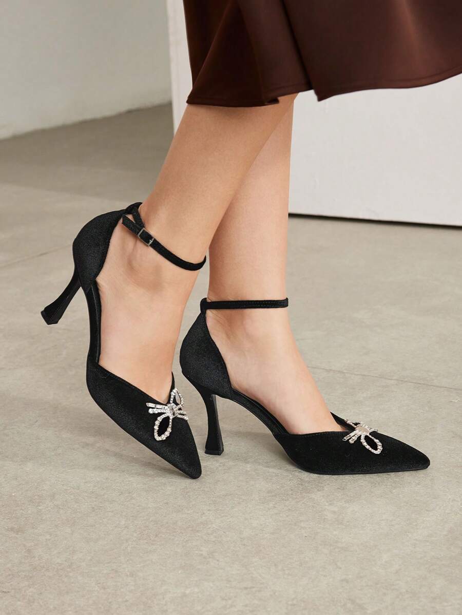 MOTF PREMIUM 2024 POINTED TOE HIGH HEELS SHOES WITH CRYSTAL BOW ACCENT FOR WOMEN