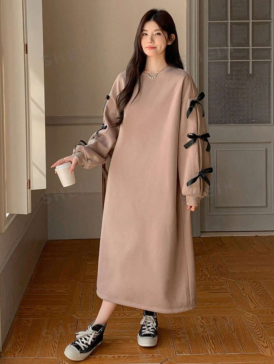 DAZY Vestido sudadera midi con decoración de lazo, para otoño/invierno