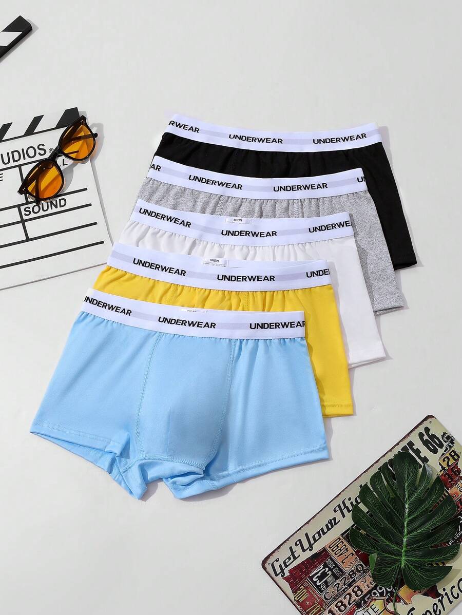 paquete de 5 boxer de cintura con estampado de letras para adolescentes varones